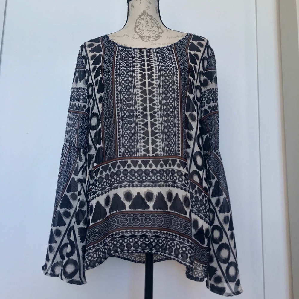 Pink Owl Bell Sleeve Blouse - L